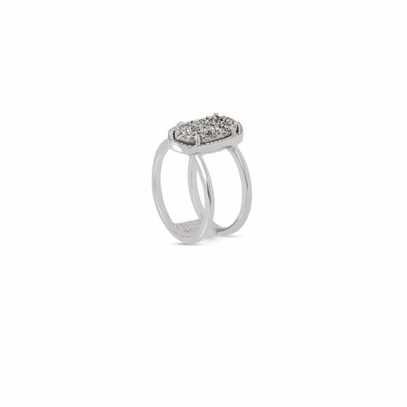 Kendra Scott Elyse Silver ring in Platinum Drusy - size 8 - Picture 1 of 4